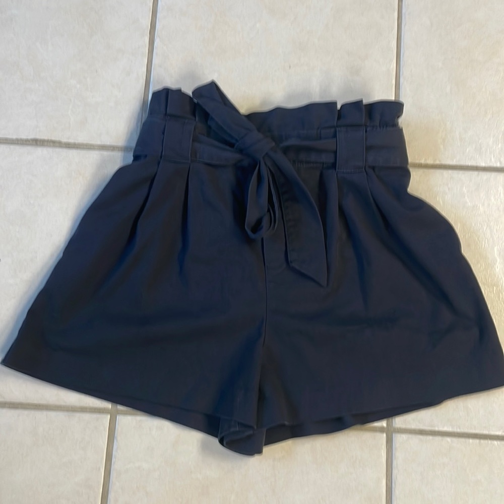 Zara Navy Blue High Waist Ruffled Top Tie Short